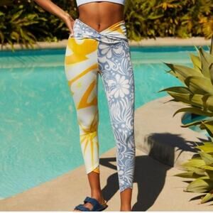 Free People Movement Double Take Leggings Small Colorblock Floral‎ Blue Yellow